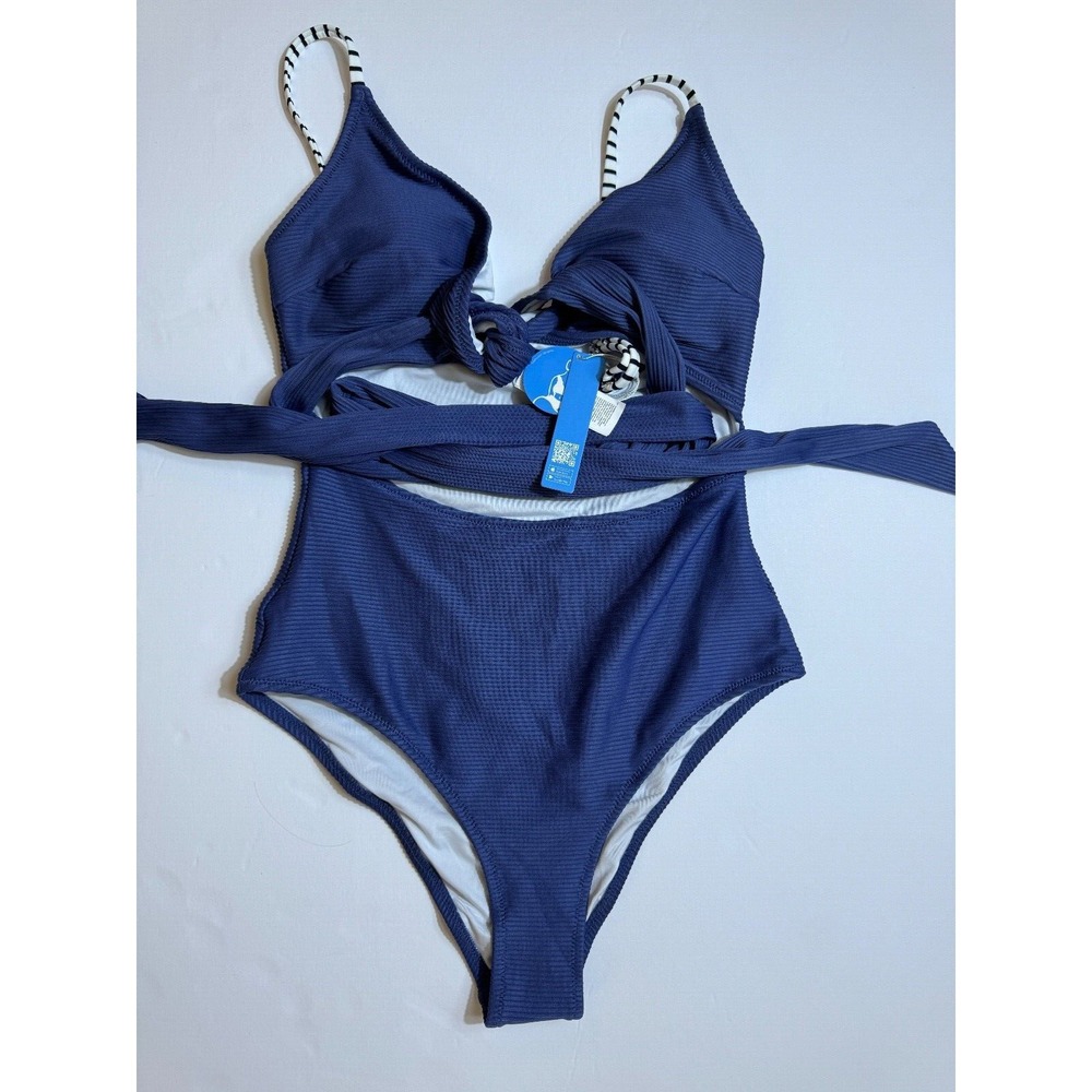 Cupshe Women's Sexy One Piece Swimsuit V‎ Neck Colorblock Bathing blue Sz M
